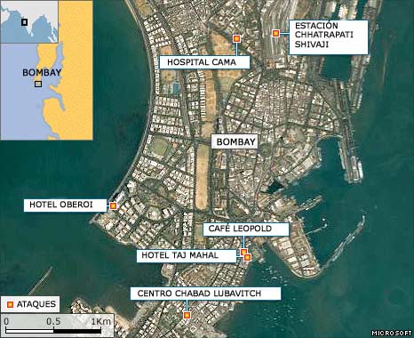 Lugares clave del asalto a Bombay